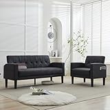 GRAVFORCE Sofa Set Sofa und Ohrensessel, Couch mit Ladefunktion, Sessel mit Seitentaschen Sofa Klein Kunstleder für Jugendzimmer, Wohnzimmer, Schlafzimmer, Büro, Wohnung, Schwarz