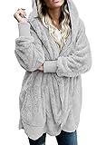 Tuopuda Damen Hoodie Jacke Oversize Mantel Winter Plüschjacke Langarm Wintermantel Warm Cardigan Kapuzenpullover Sweatshirt mit Kapuze Strickjacke Kapuzenjacke mit Taschen Winterjacke, Grau, L