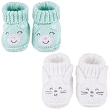 LACOFIA 2 Paare Neugeborene Gestrickt Babyschuhe Weiche Baby Jungen Mädchen Stiefeletten 0-3 Monate Grüner Fuchs+Weiße Katze