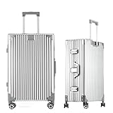 Generisch Koffer 100% Aluminium Reisekoffer Bordkoffer Hartschalen-Koffer Trolley Rollkoffer Handgepäck Teleskopgriff, TSA, 4 Rollen (Silber,XXL)