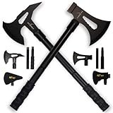 Xforst TM2 & TM3 Tomahawk Set – Doppelseitige Äxte mit Spitzdorn und Hammerkopf, Karbonstahl, Kompakte 3-teilige Camping- und Survival-Äxte mit rutschfestem Griff – Ideal für Outdoor, Bushcraft