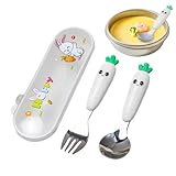 Set aus Löffeln und Gabeln für Kinder, Set aus Essgeschirr für Babys, aus Edelstahl, mit Aufbewahrungsbox, tragbares Tischset, ideal für Reisen, Restaurant und Party