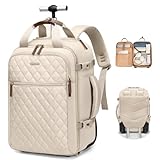 GOLF QUALITY Rollbarer Reiserucksack mit Rollen, Damen Schulrucksack Persönlicher Artikel, Rucksack Herren mit Rädern, Untersitz, Handgepäck,17 Zoll Aprikose