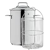 WMF Spargeltopf hoch mit Glasdeckel 16cm, Spargeltopf Induktion, Dampfgarer 5l, Cromargan Edelstahl poliert, Topf Induktion mit Siebeinsatz, geeignet für Pasta, Spaghetti, Gemüse