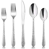 HaWare Besteck Set, 60-teiliges Edelstahl Besteckset für 12 Personen mit Messer Gabel Löffel, Modernes Hammergriff Essbesteck für Haus/Party/Hotel/Restaurant, Hochglanzpoliert＆ Spülmaschinenfest