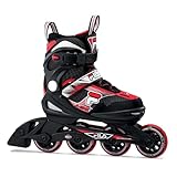 Fila Jungen Kinder J-One, Inline-Skates 4-Fach größenverstellbar 32-36, Rollerblades mit Belüftung, Rollschuhe, schwarz/rot, M