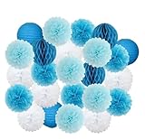 CvbGNJm Papierlaternen, Papierlaternen-Set, runde Papierkugellaternen als Gastgeschenk, faltbar, for Taufe, Hochzeit, Dekoration, Waben-Pompom(B)
