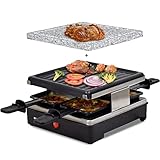 Syntrox Germany RAC-600W-Brienz Raclette mit antihaftbeschichteter Grillplatte und Natursteinplatte (Heißer Stein)