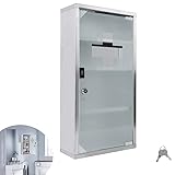YRHome Medizinschrank aus Edelstahl 4 Fächer mit Glas Tür und Schloss abschließbar Arzneischrank Medikamentenschrank Erste Hilfe Schrank Hausapotheke Schrank 57,5 x 30 x 12 cm