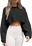 Sofia's Choice Cropped Sweatshirt Rundhals Pullover Sweatshirt mit Langen Ärmeln langärmliges Oberteil Schwarz XL