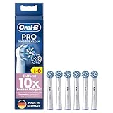 Oral-B Pro Sensitive Clean Aufsteckbürsten für elektrische Zahnbürste, 6 Stück, sanfte Zahnreinigung, innovative X-förmige Borsten, Original Oral-B Zahnbürstenaufsatz, Made in Germany