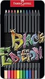 FABER-CASTELL 116413 Black Edition Buntstifte 12er Metallbox, Lebendige Buntstifte, Bruchsichere Kunststifte mit ergonomischem Griff, Malstifte für helles und dunkles Papier
