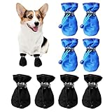 4 paar Hundeschuhe, Haustierschuhe mit weichen Sohlen, Haustierschuhe mit Kordelzug, rutschfester Hundeklauenschutz, Hundeschuhe für drinnen und draußen, wasserdichte Regenstiefel für Haustiere
