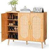 HOKEEPER Schuhschrank aus Holz, Schmaler Doppeltür (87x40x100cm),Shoe Cabinet, Schuhkipper für bis zu 24 Paar Schuhe, Schuhkommode mit Metallbeinen, Weiß & Braun, Flurschrank Schmal
