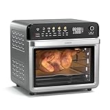 Klarstein AirGlaze Digital Colour Heißluftfritteuse – 34 L, 2200 W, 19 Programme, Drehspieß, Touch Display, 40-350 °C, Pizzastein & Grillroste, Edelstahl, Doppelt Verglaste Tür, Schwarz