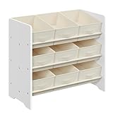 SONGMICS Kinderregal, Spielzeugregal, Bücherregal Kinder, mit 9 Aufbewahrungsboxen aus Vliesstoff, Kinderzimmer Regal, geräumig, 29,5 x 62,5 x 60 cm, wolkenweiß GKR033W10