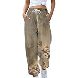 Damen Jogginghose Jogginghose Workout Hohe Taille Yogahose Mit Taschen Hose leinen Damen top Damen weit (Khaki, S)