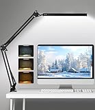 Cexovo Schreibtischlampe Klemmbar Tageslichtlampe Schreibtisch Augenschutz Schreibtischleuchte mit Verstellbarer Schwenkarm, 3 Farbmodi x 10 Helligkeitsstufen, LED Klemmlampe für Lektüre Büro, Schwarz