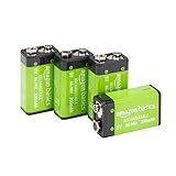 Amazon Basics 9-V-Zellen, wiederaufladbare Batterien, 200 mAh NiMH, 4er-Pack