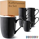 Cosumy Kaffeetassen 6er Set Modern Schwarz - Einzigartiges Streifenmuster - Matt Keramik - Mikrowellenfest - Spülmaschinenfest & Komfortabler Griff