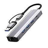 DewinLVD USB-C Ethernet Adapter, USB C Ethernet Hub mit 1 RJ45 1000 Mbps Gigabit LAN Port 3 USB 3.0 Ports und 1 Typ C Port