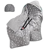 Aolso Einschlagdecke Und Strickmütze Set, Einschlagdecke Babyschale Decke Kinderwagen, universal Baby Babydecke für Buggy Autositz, Baby Ganzjahresdecke, Babydecke Buggy Autositz