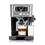 BEEM ESPRESSO-LATTE Siebträgermaschine -15 bar | Kaffeespezialitäten – wie vom Barista | Mit 0,4 L Milch- & 1,4 L Wassertank | Milchschaumkonsistenz individuell wählbar [Schwarz-Silber]