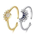 Loomify Sonne-Mond-Ringe 925 Silber Damen, Stapelbare Sonne Mond Partnerringe, Freundschaftsringe Gold Silber Set, Verstellbare Matching Ringe für Freundin Frau Mutter Tochter Freund