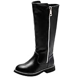 rismart Mädchen Langschaft Stiefel Leder Kniehohe Mode Reitstiefel mit Warm Gefüttert und Seitlichem Reißverschluss SN03922(Schwarz,34.5 EU)