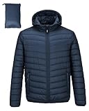 Outdoor Ventures Herren Steppjacke Wasserdichte Pufferjacke Verstaubare Leichte Wasserdichte Kapuzenjacke Winterjacke mit Taschen Juwel Blau XL