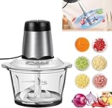Zerkleinerer Küche Elektrisch, Zerkleinerer Mit 2L Glasbehälter. 300W Multizerkleinerer Elektrisch mit 2 Geschwindigkeitsstufen.Fleischwolf Für Fleisch, Zwiebeln, Babynahrung, Obst & Gemüse