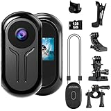 OBEST 360 Action Kamera und 128GB Karte, Mini Action Cam Bodycam Körperkamera mit Display, Magnet Motorrad Fahrrad Reiter Helmkamera, 1080p Nachtsicht Sportkamera Vlog POV Camera mit Zubehör Schwarz