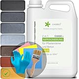 CHEMEO® Betonfarbe außen Frostsicher | Betonplatten, Terrassen und Pflastersteine Streichen | GELB Betonpflaster Farbe 10 liter für 60m2 | Bürste, Handschuhe und Tücher GRATIS