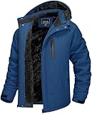 TACVASEN Mens Jacket Winter Wasserdicht Atmungsaktiv Skijacke Warme Gefüttert Funktionsjacke mit Abnehmbarer Kapuze Dunkelblau, 2XL