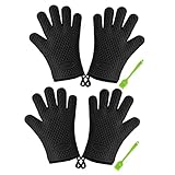 SRMAN 4X BBQ Hand Schuhe, Hitze Beständige Hand Schuhe, wasserdichte, rutschfeste Silikon Handschuhe für Grillen, Kochen Im Der Küche, Grill, Ofen