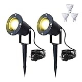 ONECORN Gartenleuchte mit Erdspieß 4W LED Gartenstrahler mit GU10 IP66 Wasserdicht Gartenlampe mit Stecker Warmweiß 3000K Led Strahler für Außen Garten Rasen Baum Wiese(2er Pack)