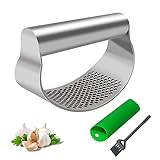 Knoblauchpresse Wippe Edelstahl Knoblauchwippe,Knoblauch Wiege,Knoblauchschneider,Stainless Steel Garlic Press Rocker Mincer Crusher Kochgerät Knoblauchmühle Küchenhilfe,Mit Silikon Knoblauchschäler