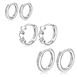 Creolen aus Sterling-Silber 925, klein, 3 Paar, Creolen, hypoallergen, für Frauen, Mädchen, Schmuck, Geschenk, 8 mm/10 mm/12 mm PABBEU, Zirkonia Diamant