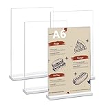 LiuHancsqd 4 Stk A6 Aufsteller A6 Acryl Tischaufsteller, Klar T-Ständer Werbeaufsteller Ständer Hochformat beidseitige, für Restaurants Café Ausstellungen Büros Präsentation Menükartenhalter
