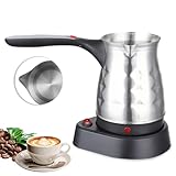 WIYETY Elektrische Türkische Kaffeemaschine, 500ML Edelstahl Turkischer Kaffeekocher mit Faltbar Handgriff, Türkischer Mokkakocher, für Familie, Büro - 600W - Silber