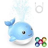 PHNIXGAM Baby Badewannenspielzeug, Wiederaufladbare Licht Up Wal Bad Spielzeug Sprinkler Badewanne Pool Wasser Brunnen Spielzeug für Kleinkinder Kinder, Blau