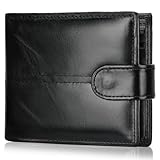 WACCET Geldbörse Herren Echtleder, Herren Geldbörsen mit RFID Schutz Portmonee Herren mit Separatem Münzfach Minimalistisch Bi-Fold Geldbeutel Herren Slim Wallet mit Geschenkbox (Schwarz)