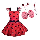 Lito Angels Kinder Mädchen Ladybug Marienkäfer Kostüm Polka Dots Kleid mit Flügeln, Haarreifen und Zubehör Größe 7-8 Jahre 128 (Tag-Nummer 140), Rot