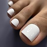 Mrltau 24 Pcs Hochglanz Weiße Press On Toenails, Kurze Quadratische Fussnägel Zum Kleben, Niedliches Einfarbiges Weißes Acryldesign, Fußnägel, Square Nail Tips, Fußnägel Zum Aufkleben