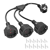 Verlängerungskabel mit 3 Schuko Steckdosen, 3 in 1 Mehrfachsteckdose Steckdosenadapter mit Flexible Kable, 3680W Verlängerung Dreifachstecker Doppelstecker für Steckdose 1.5 mm², 16A/250V, Schwarz