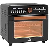 HOMCOM Minibackofen mit Umluft 20L 3 in 1 Mini Ofen mit Grillrost, Backblech und Krümelblech, 40 °C-220 °C Heißluftfritteuse mit Frittierkorb, Timer, Innenbeleuchtung, 1400W, Edelstahl