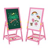 Kindertafel aus Holz, Mini Rosa Doppelseitige Art Easel Whiteboard und Tafel Kinder Staffelei mit Zahlen und Anderem Zubehör für Kinder und Kleinkinder