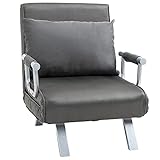 HOMCOM Schlafsofa mit Armlehne 3-in-1 Schlafsessel Gästebett Klappmatratze Klappbett Chaiselongue Multifunktion Kunstleder Grau 65 x 69 x 80 cm