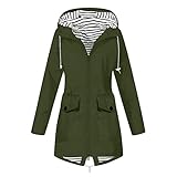 Flodxo Wasserdichte Jacken für Damen, leicht, zum Laufen, Wandern, Übergröße, Regenmantel, Kapuze, winddicht, Outdoor, verstaubar, Softshell-Jacke, Sommer-Trenchcoat, lange Damen-Regenjacke, 02 Army