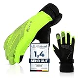 HIKENTURE Winterhandschuhe, Wasserdicht Fahrrad Winter Herren Damen, Winddichte Skihandschuhe Fahrradhandschuhe mit Langlauf Gel Gepolstert Männer Frauen, Outdoor Handschuhe Geldgrün L